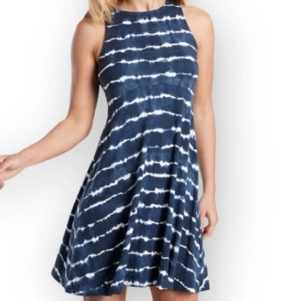 Athleta Navy and White Tie-Dye Tank Top